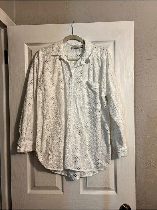 LOFT Tops - LOFT Eyelet Everyday Oversized Shirt White Size Large